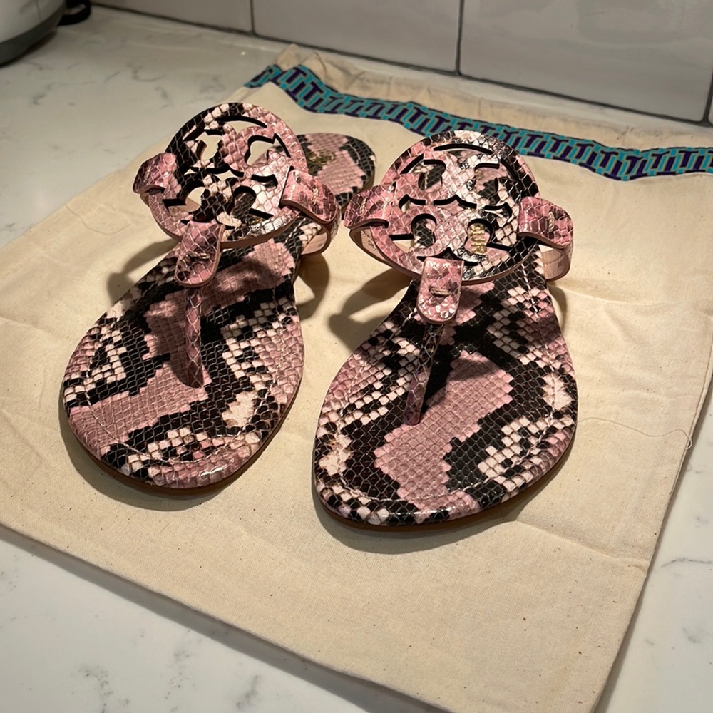 Tory Burch Miller Sandal - pink moon snakeskin BNIB
